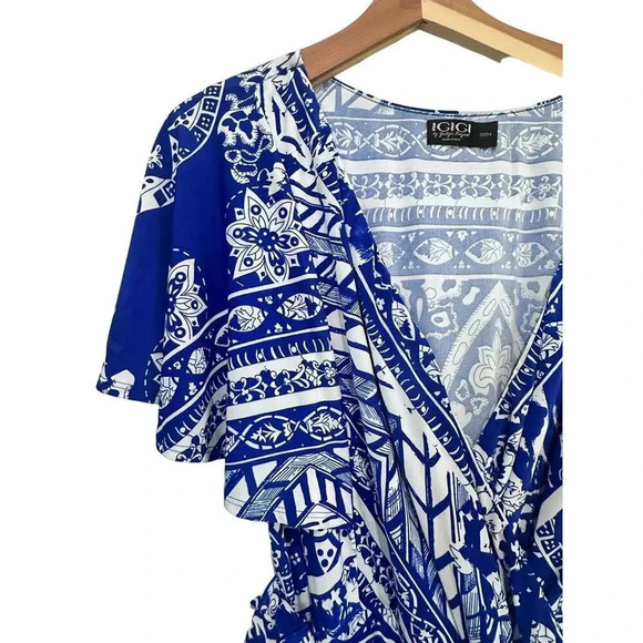 IGIGI Women's Blue and White Print Pullover Wrap Top Maxi Dress - Picture 3 of 6